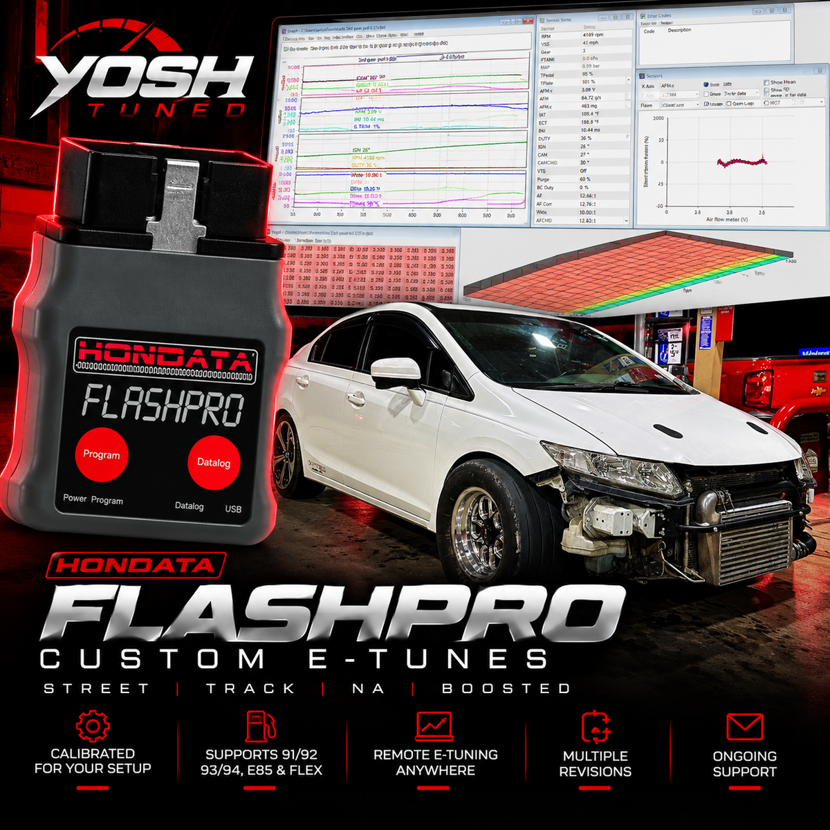 Yosh Tuned FlashPro custom e-tuning graphic with white 9th generation Civic Si