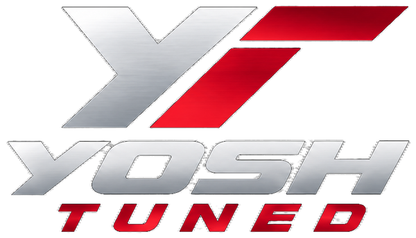 Yosh Tuned stacked YT silver and red logo